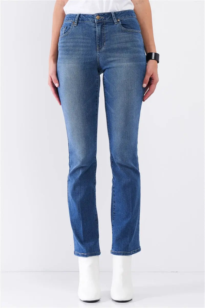 Medium Blue Denim High Waisted Skinny Boot Recycled Jeans Sunny EvE Fashion