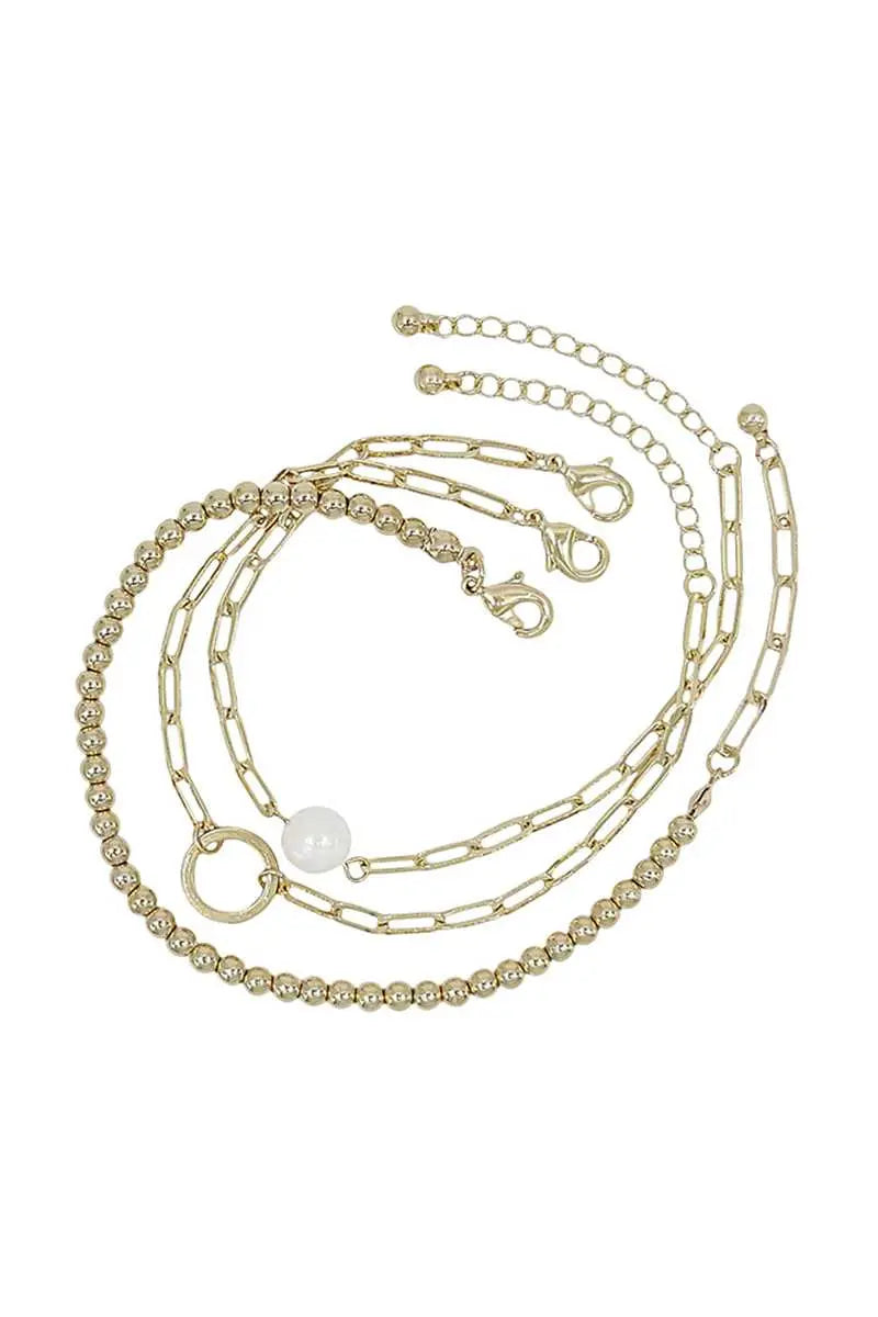 Metal Chain Pearl Bracelet 3 Pc Set Sunny EvE Fashion