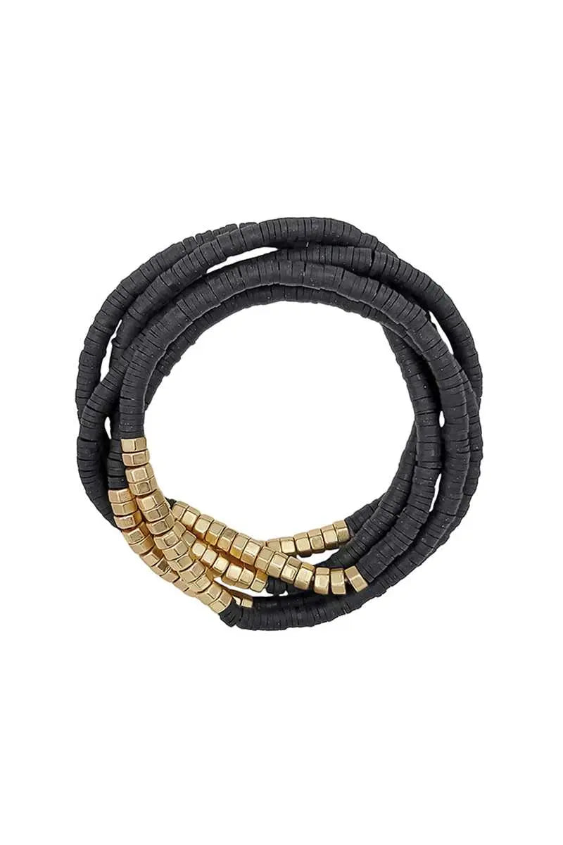 Metal Rubber Disc Bead Stretch Multi Bracelet 5 Pc Set Sunny EvE Fashion