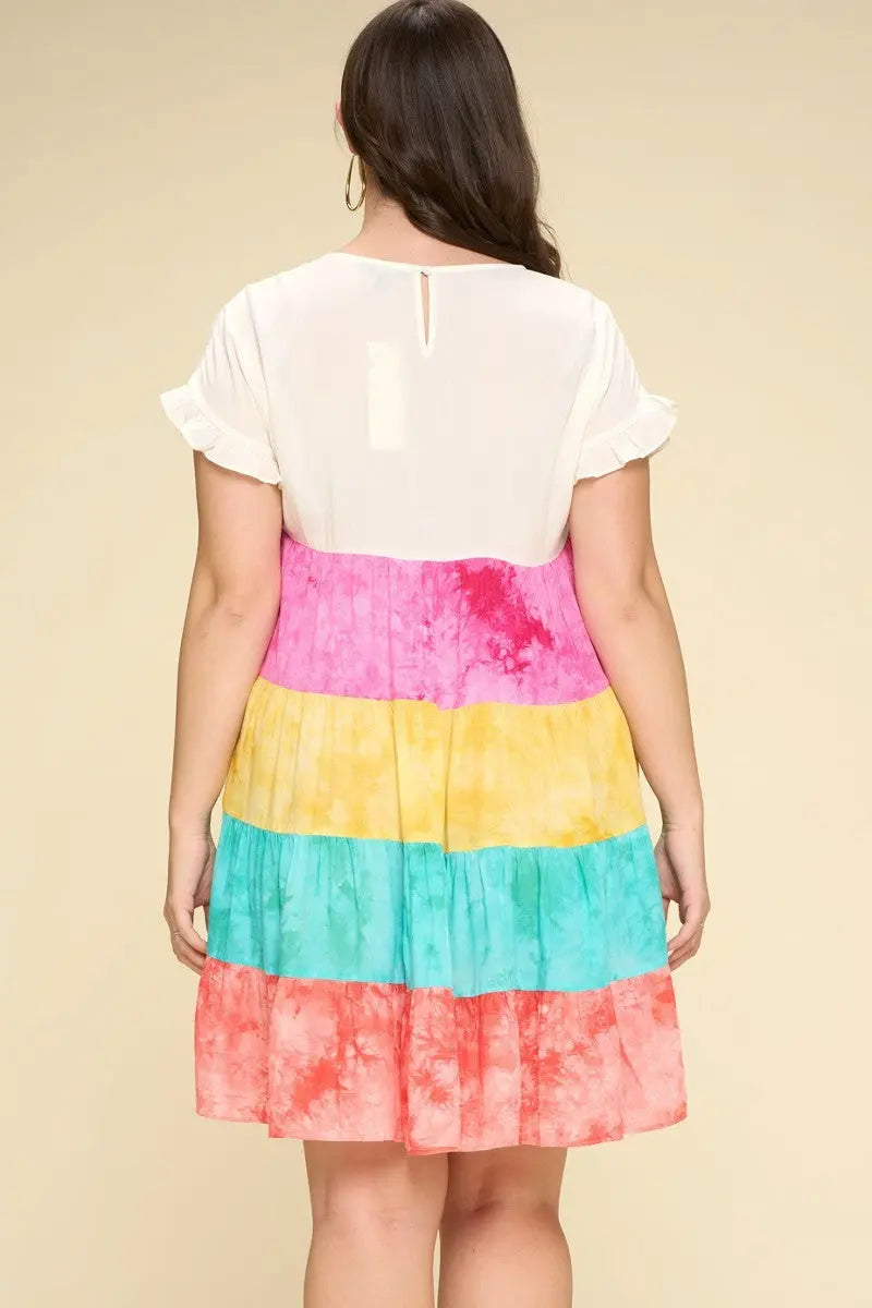 Multi Color Tie-dye Tiered Mini Dress Sunny EvE Fashion