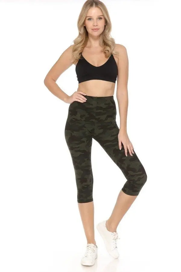 Multi-color Print, Cropped Capri Leggings In A Fitted Style With A Banded High Waist Sunny EvE Fashion