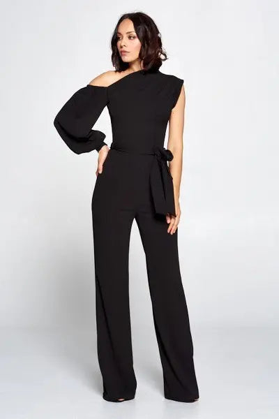One Shoulder Solid Print Jumpsuit Sunny EvE Fashion