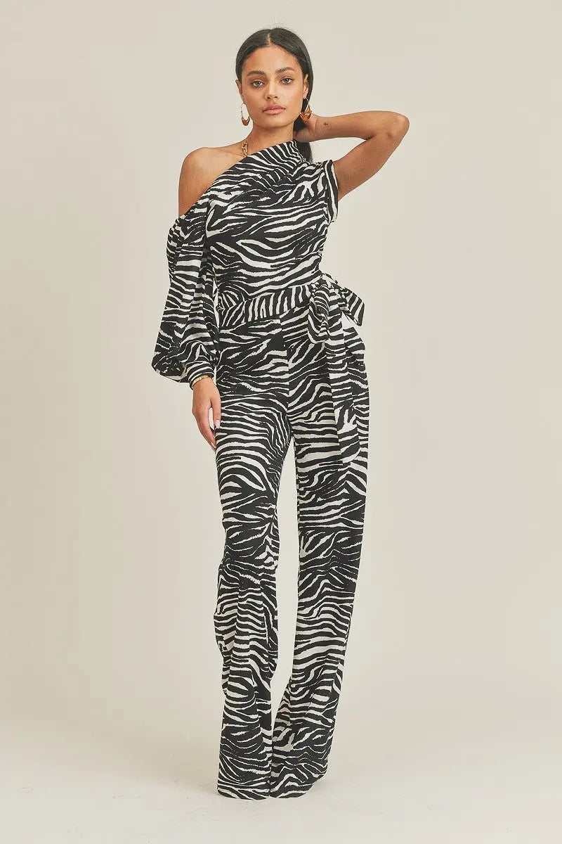 One Shoulder Zebra Print Jumpsuit Sunny EvE Fashion