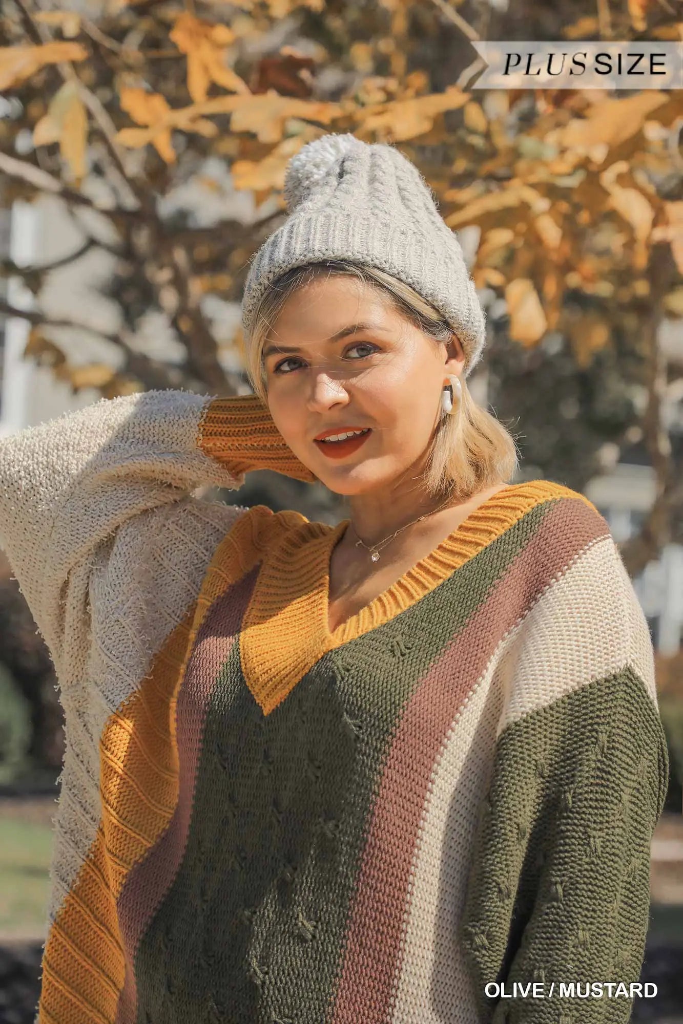 Oversized Multicolor Bouclé V-neck Pullover Sweater Dress With Side Slit Sunny EvE Fashion