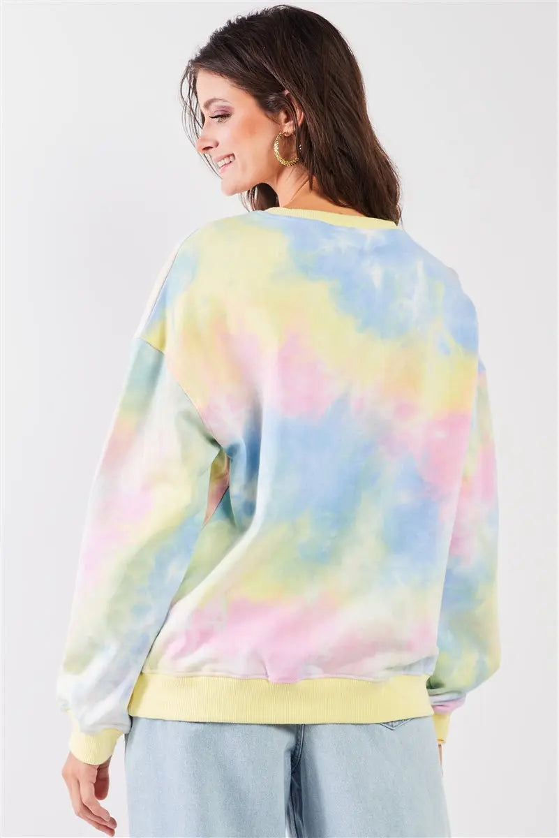 Pastel Multi Tie-dye Print Crew Neck Oversized Long Sleeve Sweatshirt Sunny EvE Fashion