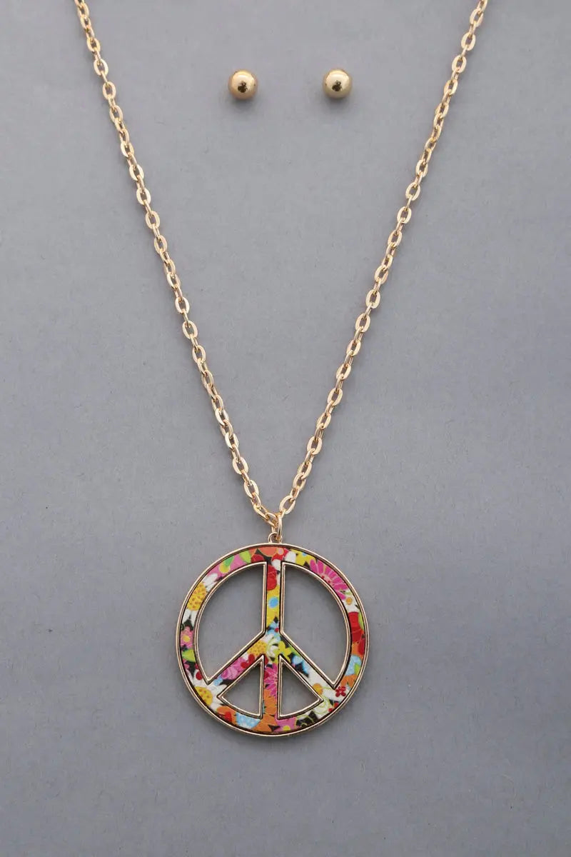 Peace Sign Floral Pattern Pendant Necklace Sunny EvE Fashion