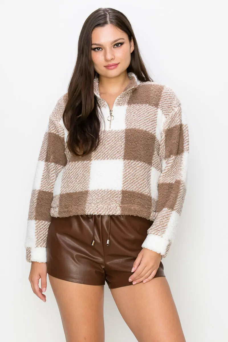 Plaid Zip-up Sweater Jacket Sunny EvE Fashion