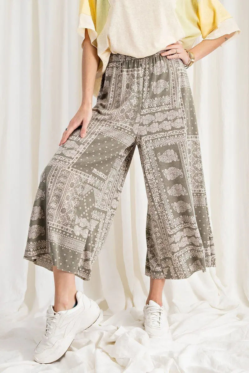 Printed Terry Knit Wide Leg Comfy Pants Sunny EvE Fashion