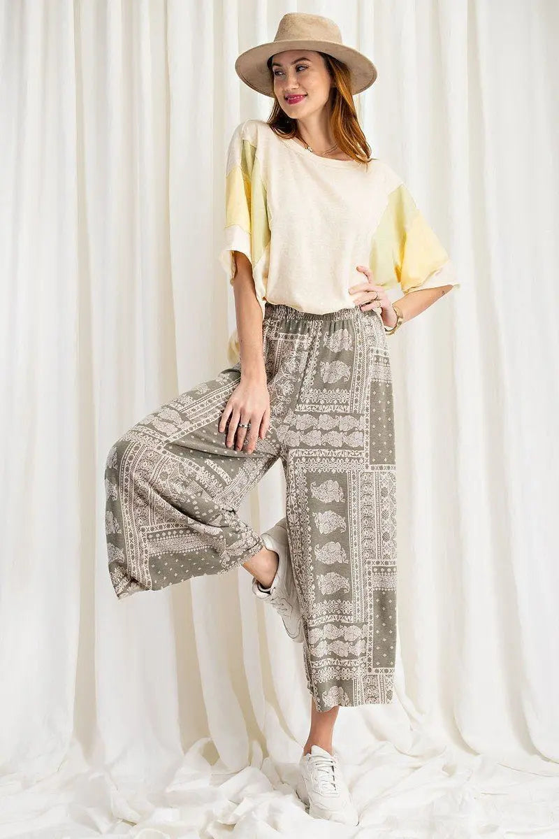 Printed Terry Knit Wide Leg Comfy Pants Sunny EvE Fashion