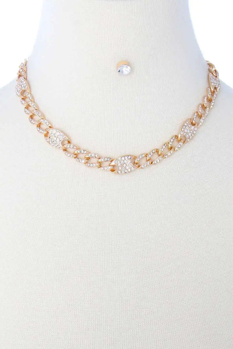 Rhinestone Pave Chain Necklace Earring Set Sunny EvE Fashion