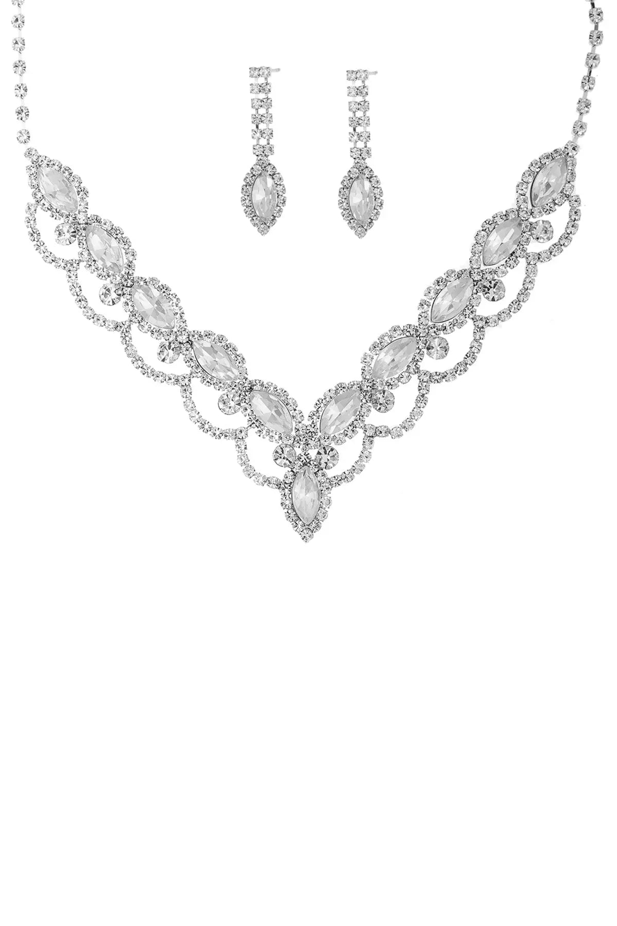Rhinestone Teardrop V Shape Necklace And Earring Set Sunny EvE Fashion
