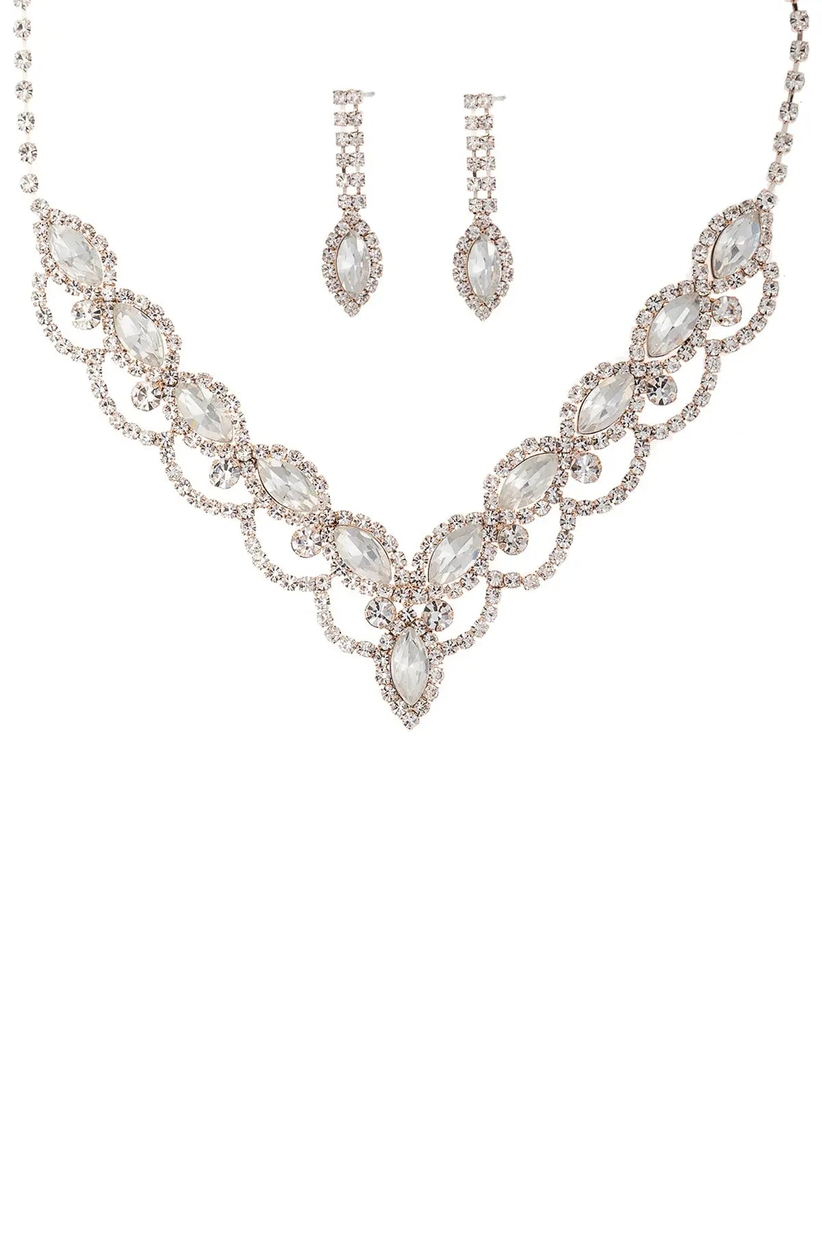 Rhinestone Teardrop V Shape Necklace And Earring Set Sunny EvE Fashion