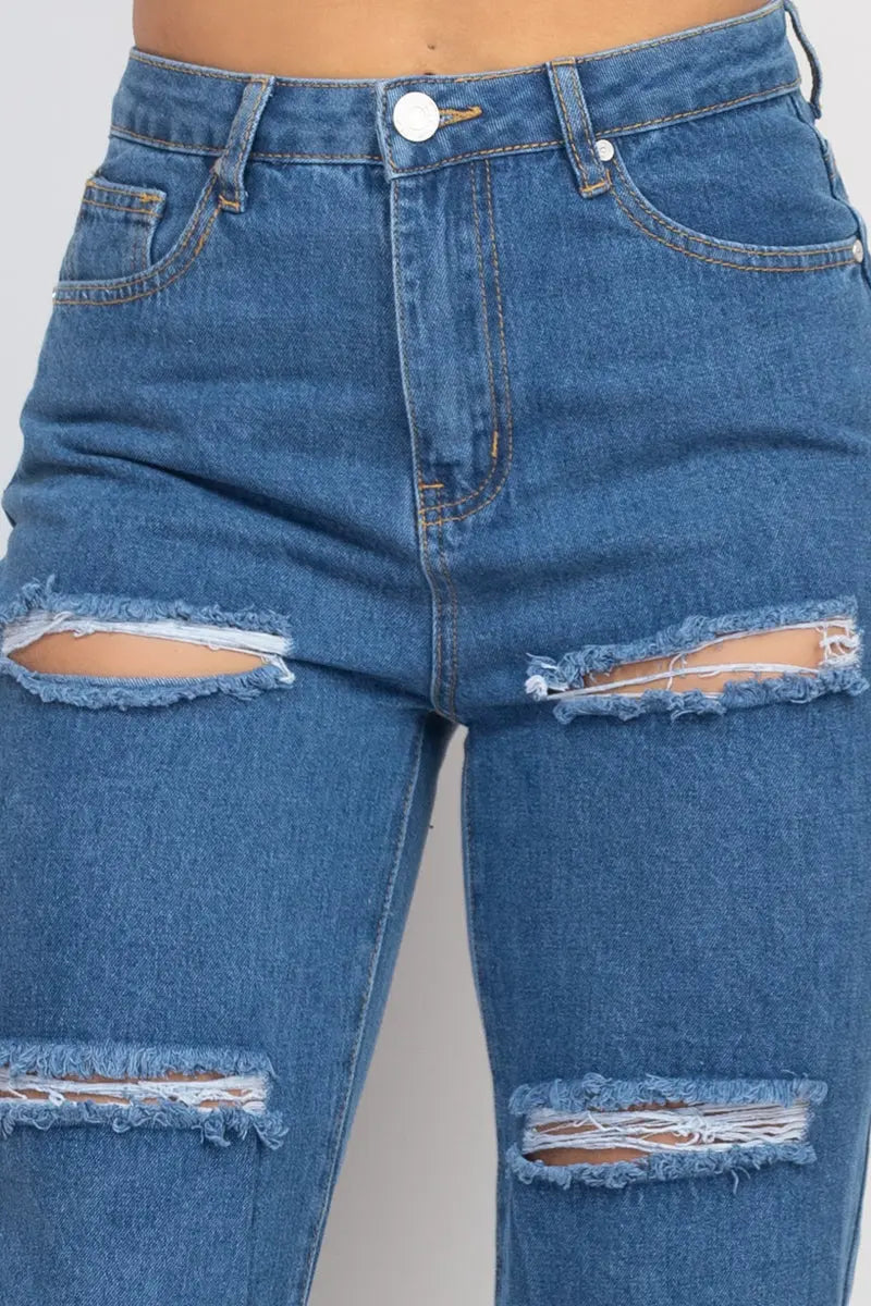 Rolled Hem Ripped Denim Jeans Sunny EvE Fashion