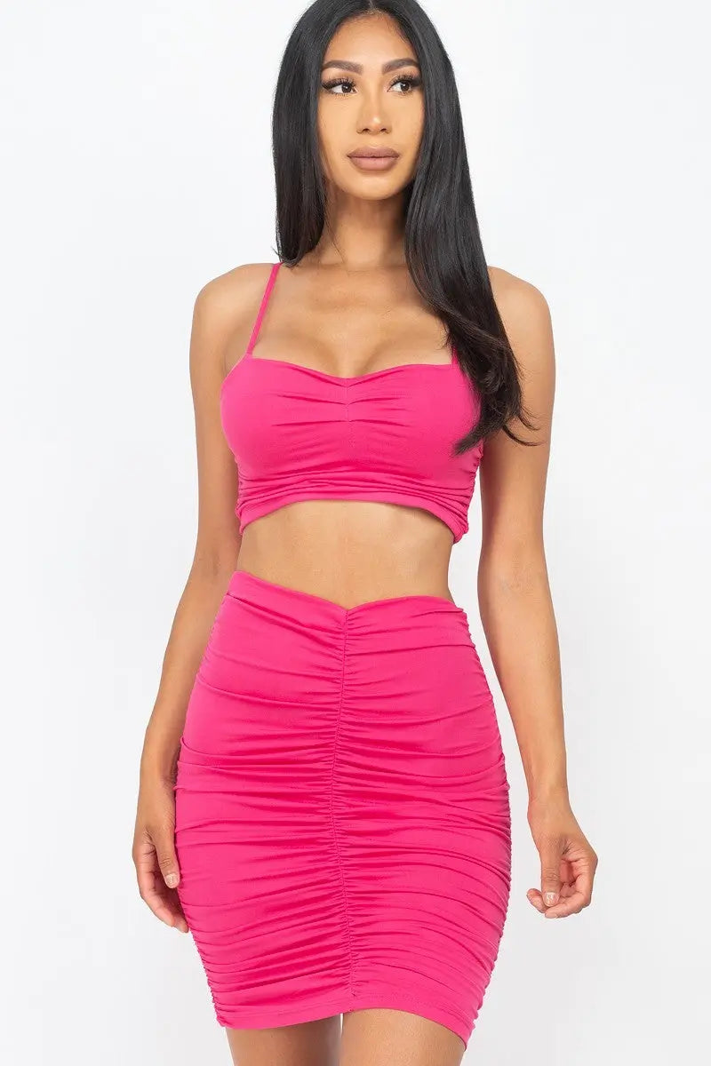 Ruched Crop Top And Skirt Sets Sunny EvE Fashion