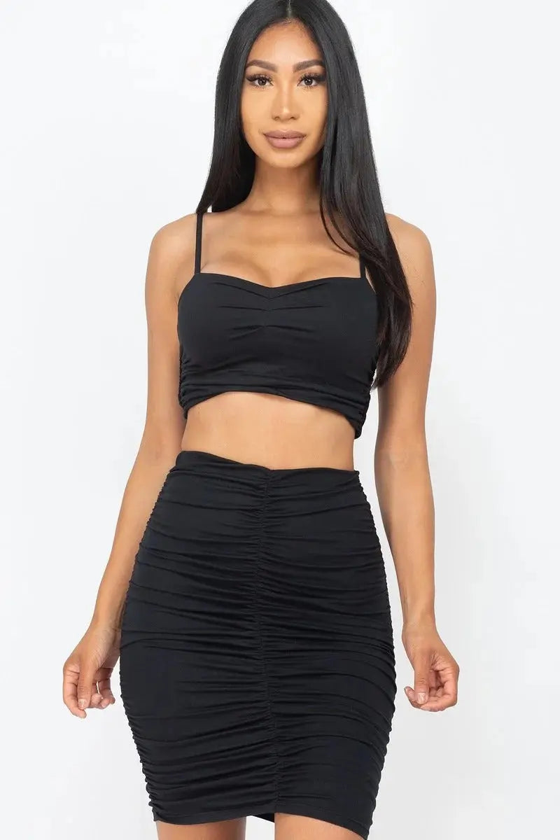 Ruched Crop Top And Skirt Sets Sunny EvE Fashion