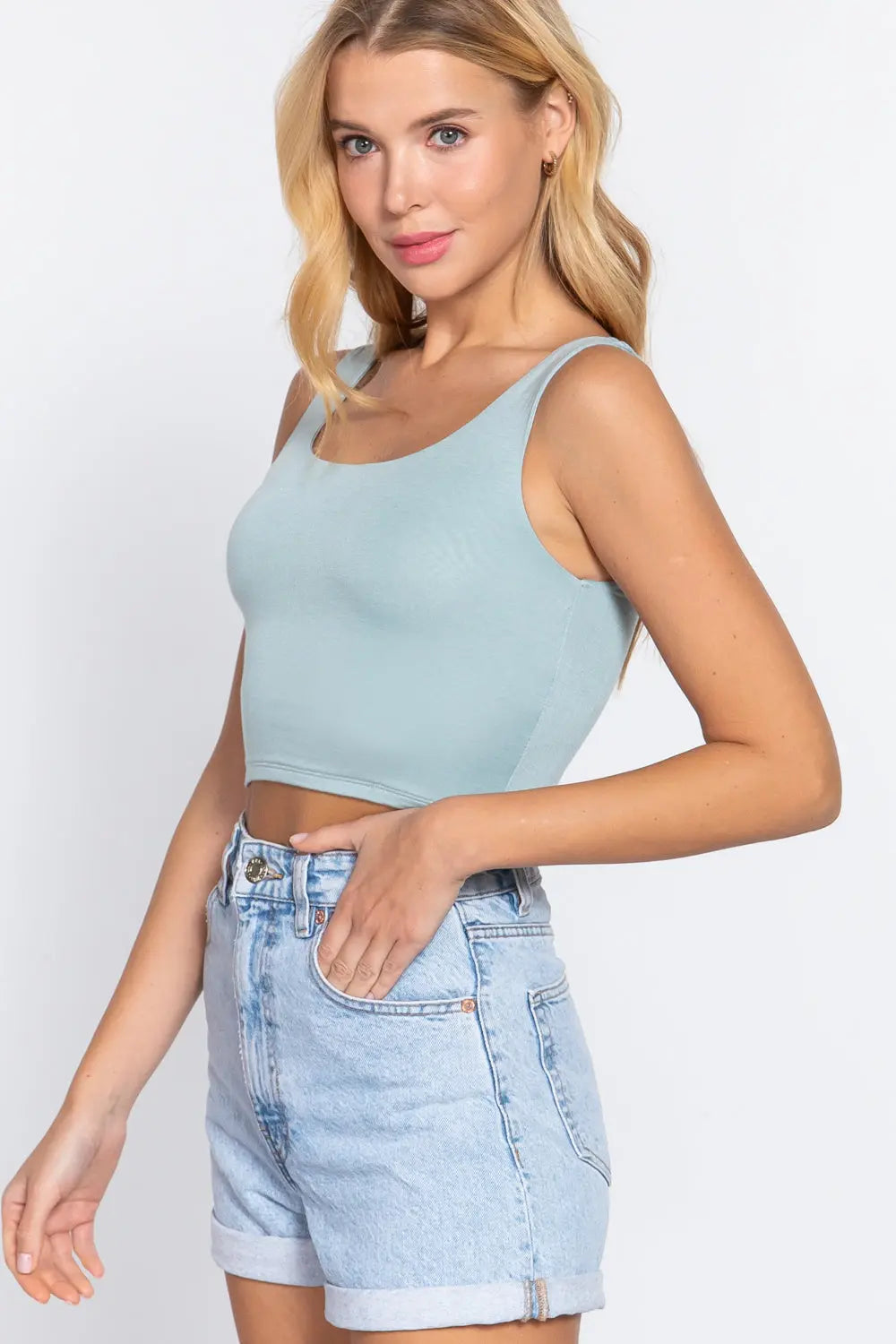 Scoop Neck 2 Ply Crop Tank Top Sunny EvE Fashion