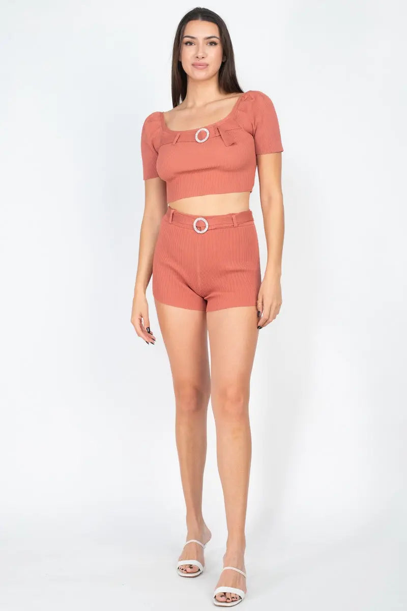 Scoop Neck Crop Top And Ribbed Shorts Sunny EvE Fashion