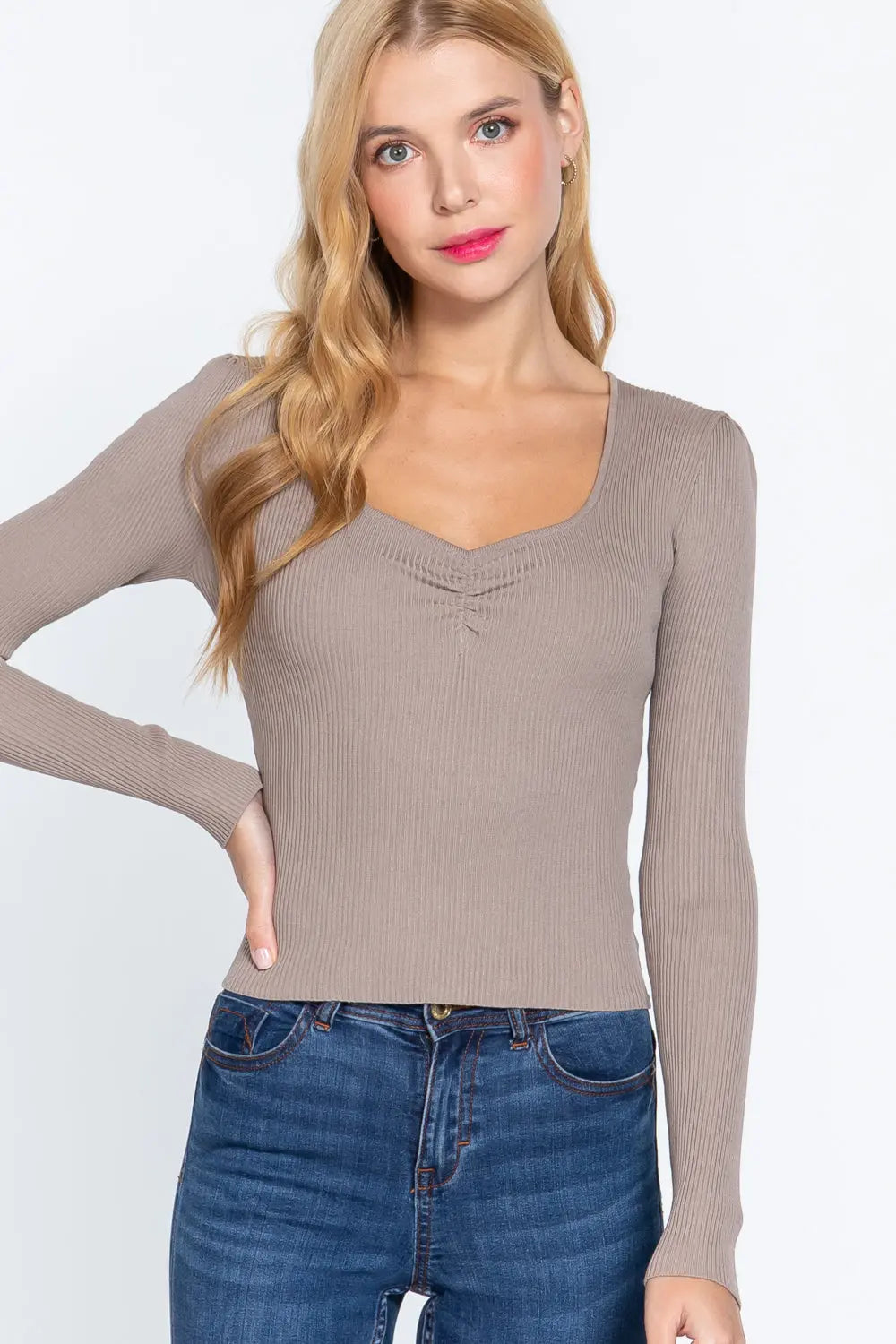 Shirring Sweatheart Neck Sweater Sunny EvE Fashion