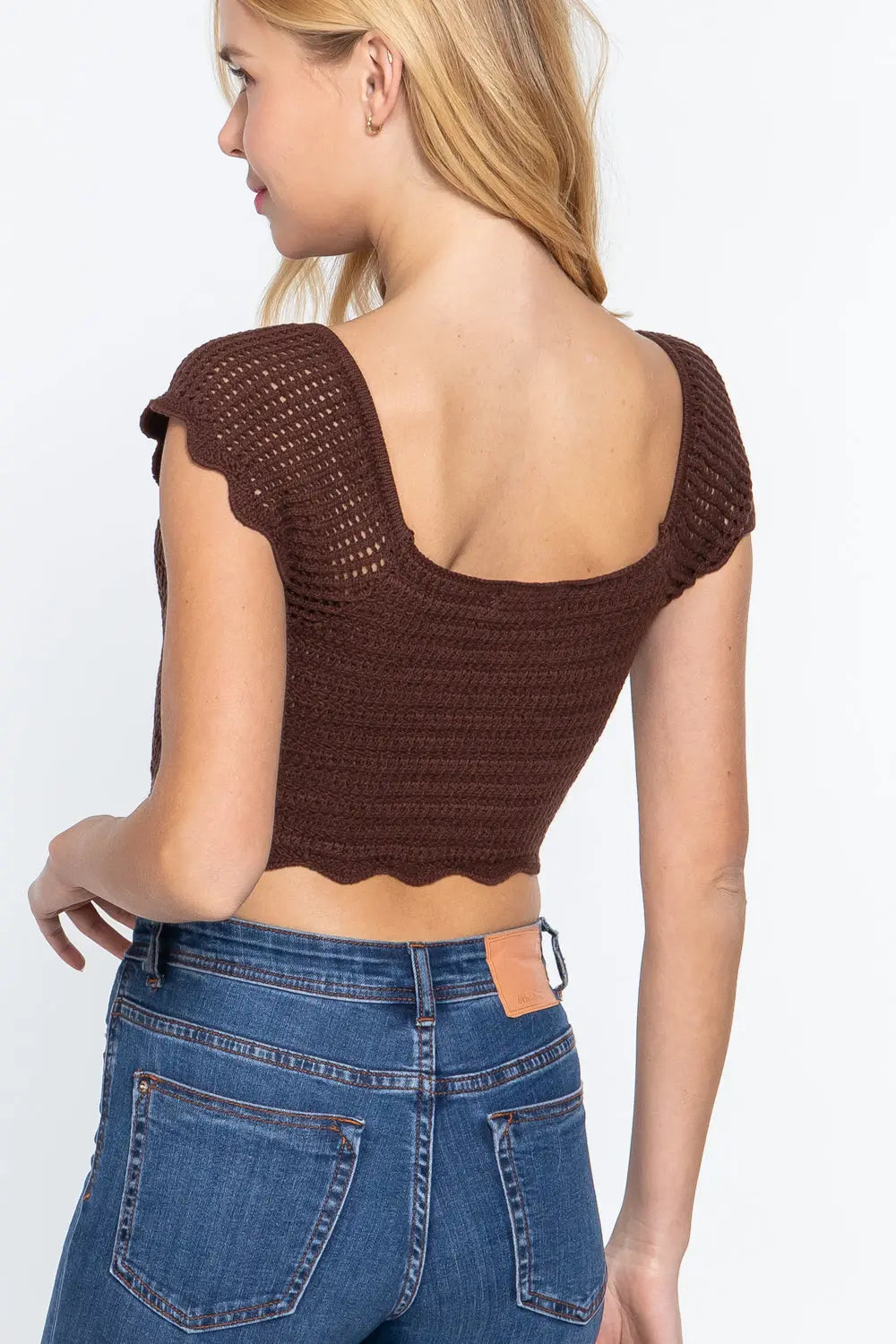 Short Sleeve V-neck Front Knot Detail Sweater Knit Crop Top Sunny EvE Fashion