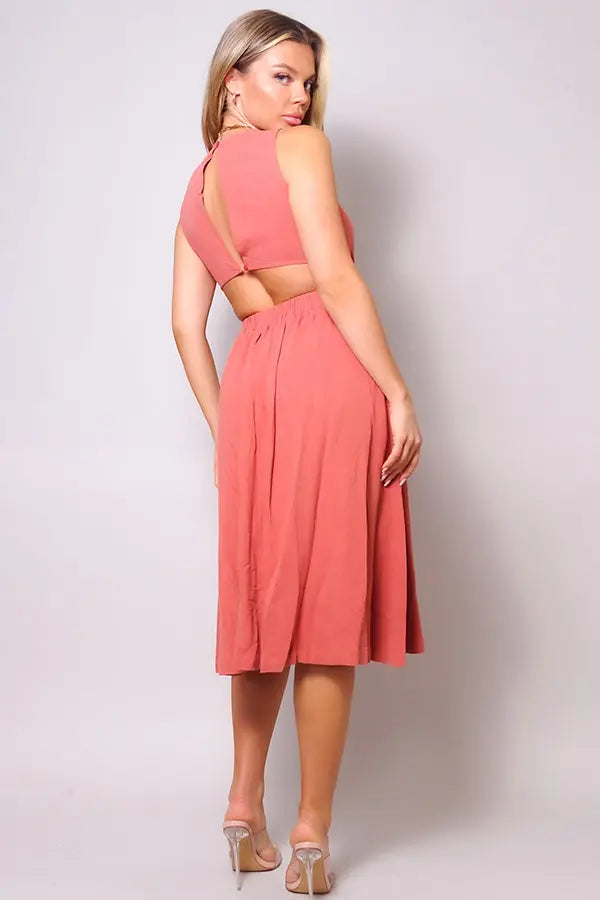 Sleeveless Back Cutout Linen Midi Dress Sunny EvE Fashion
