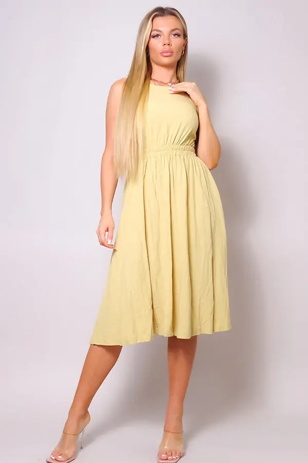 Sleeveless Back Cutout Linen Midi Dress Sunny EvE Fashion
