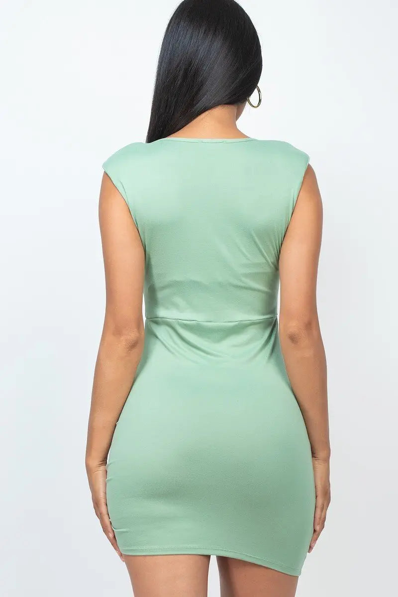 Sleeveless Shoulder Pad Drawstring Ruched Mini Dress Sunny EvE Fashion