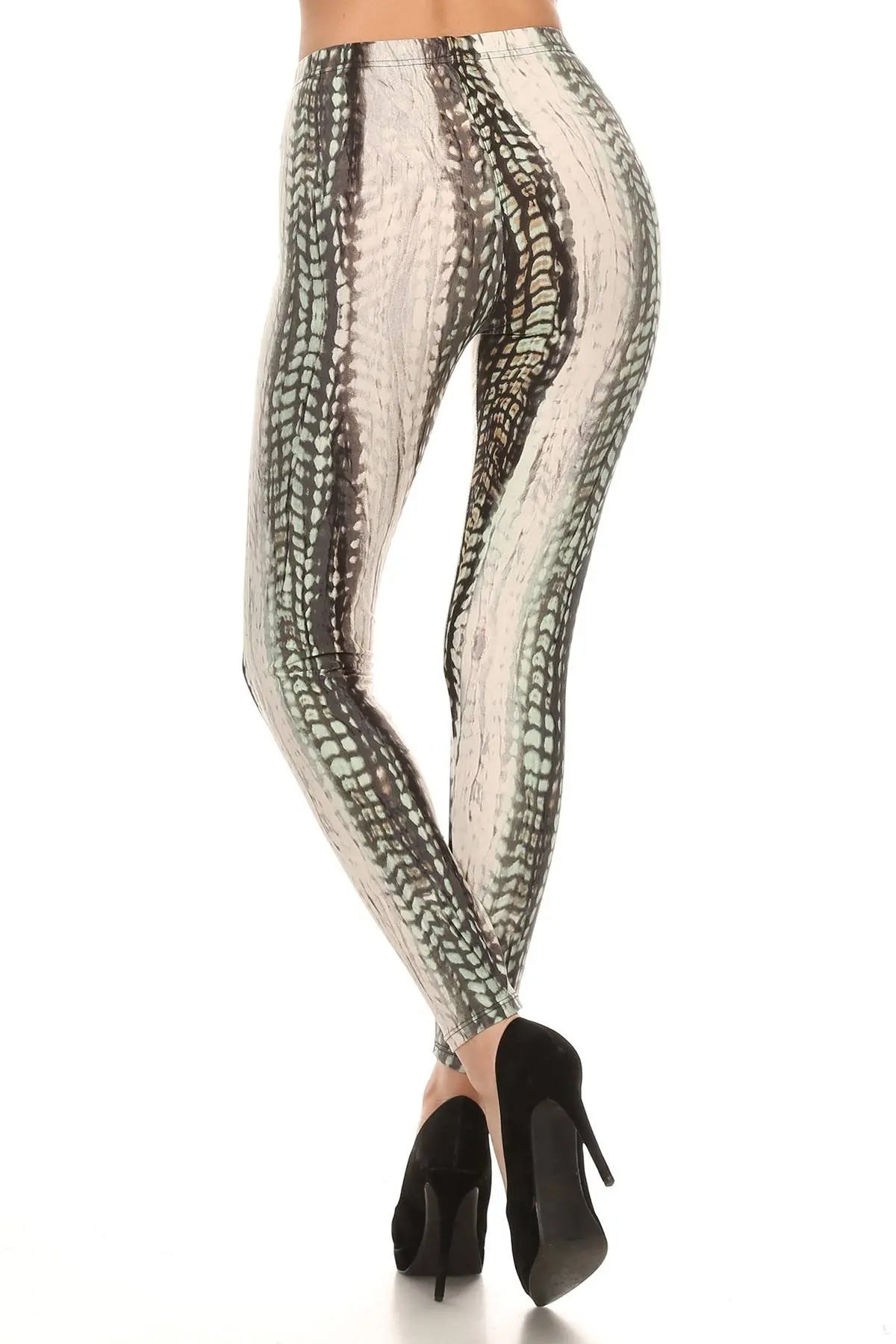 Snake Scales Printed, High Waisted Leggings In Fitted Style With Elastic Waistband Sunny EvE Fashion