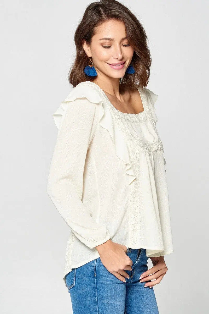 Solid Loose-fit Gauze Peasant Blouse Sunny EvE Fashion