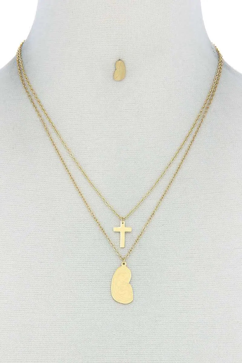 Stylish Double Layer Cross And Mary Necklace And Earring Set Sunny EvE Fashion