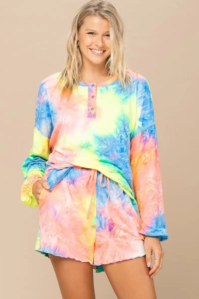 Tie-dye Printed Knit Top And Shorts Set Sunny EvE Fashion