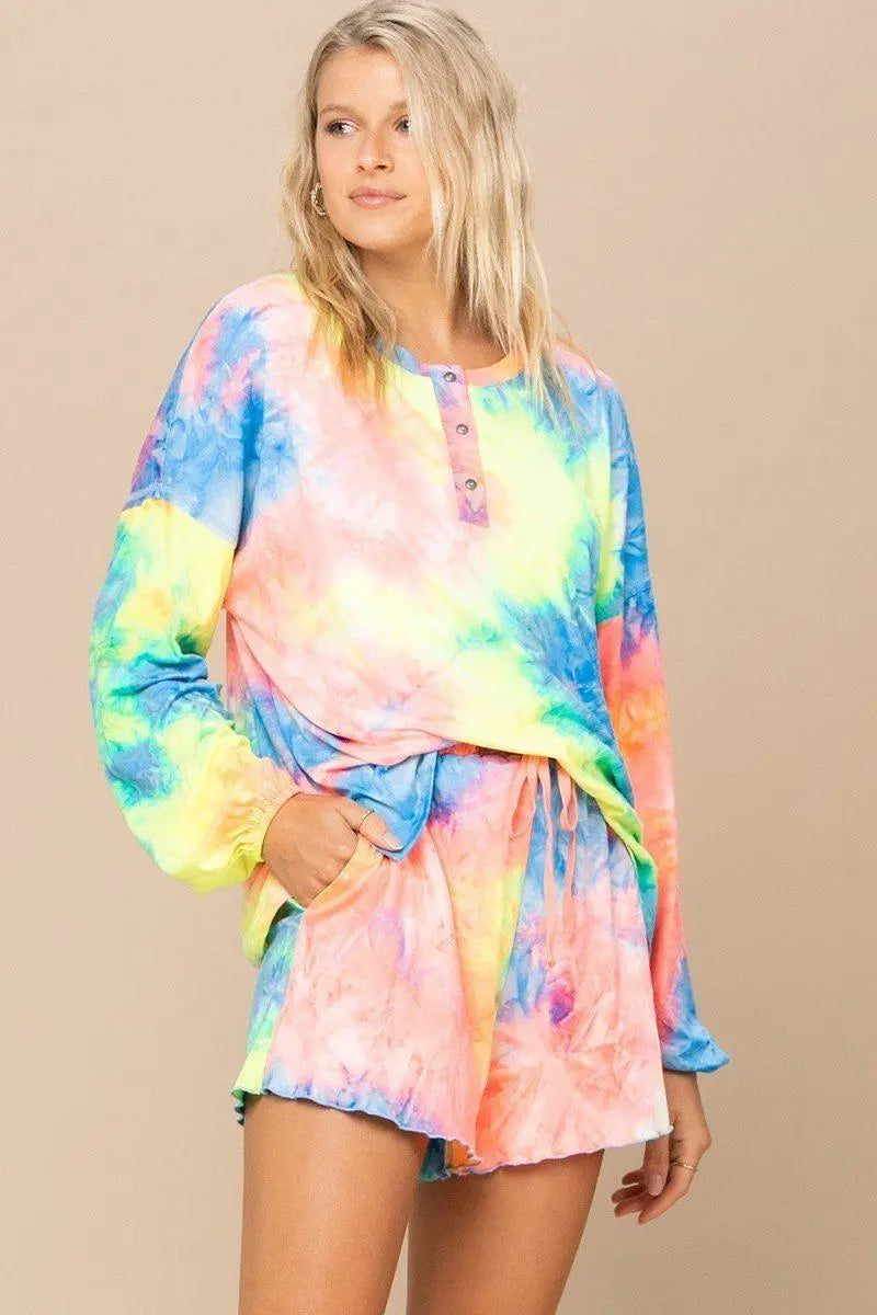 Tie-dye Printed Knit Top And Shorts Set Sunny EvE Fashion
