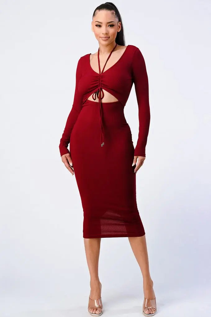 Trendy Front Shirring Cut-out Long Sleeved Dress Sunny EvE Fashion