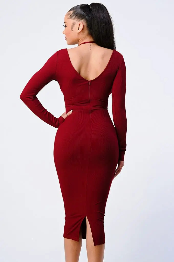 Trendy Front Shirring Cut-out Long Sleeved Dress Sunny EvE Fashion