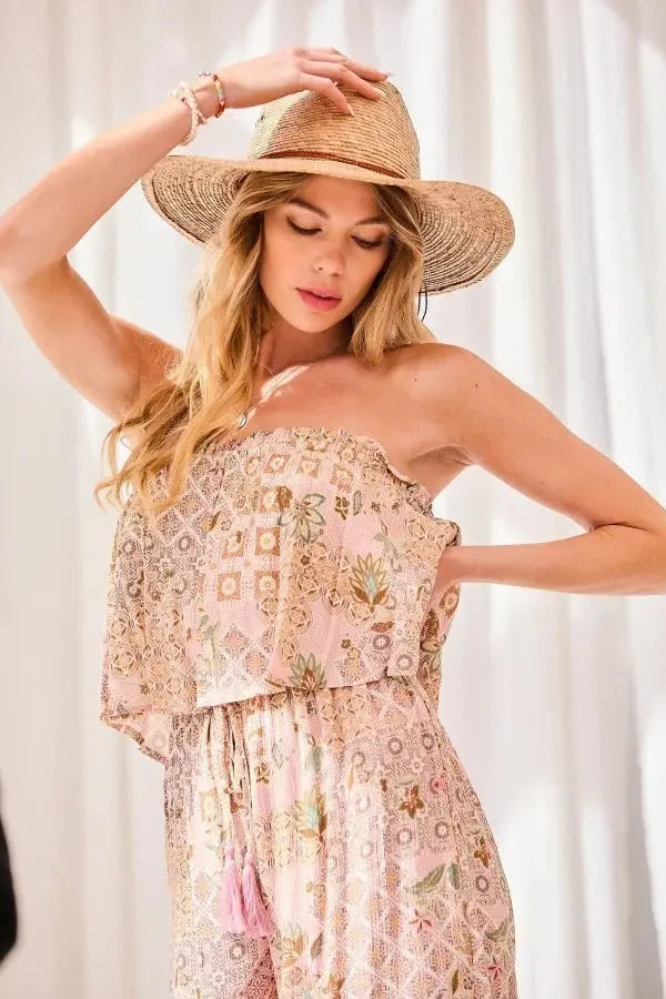 Tube Top With Tier Ruffle Waist Elastic Bottom Lace Trim Jumpsuit Sunny EvE Fashion