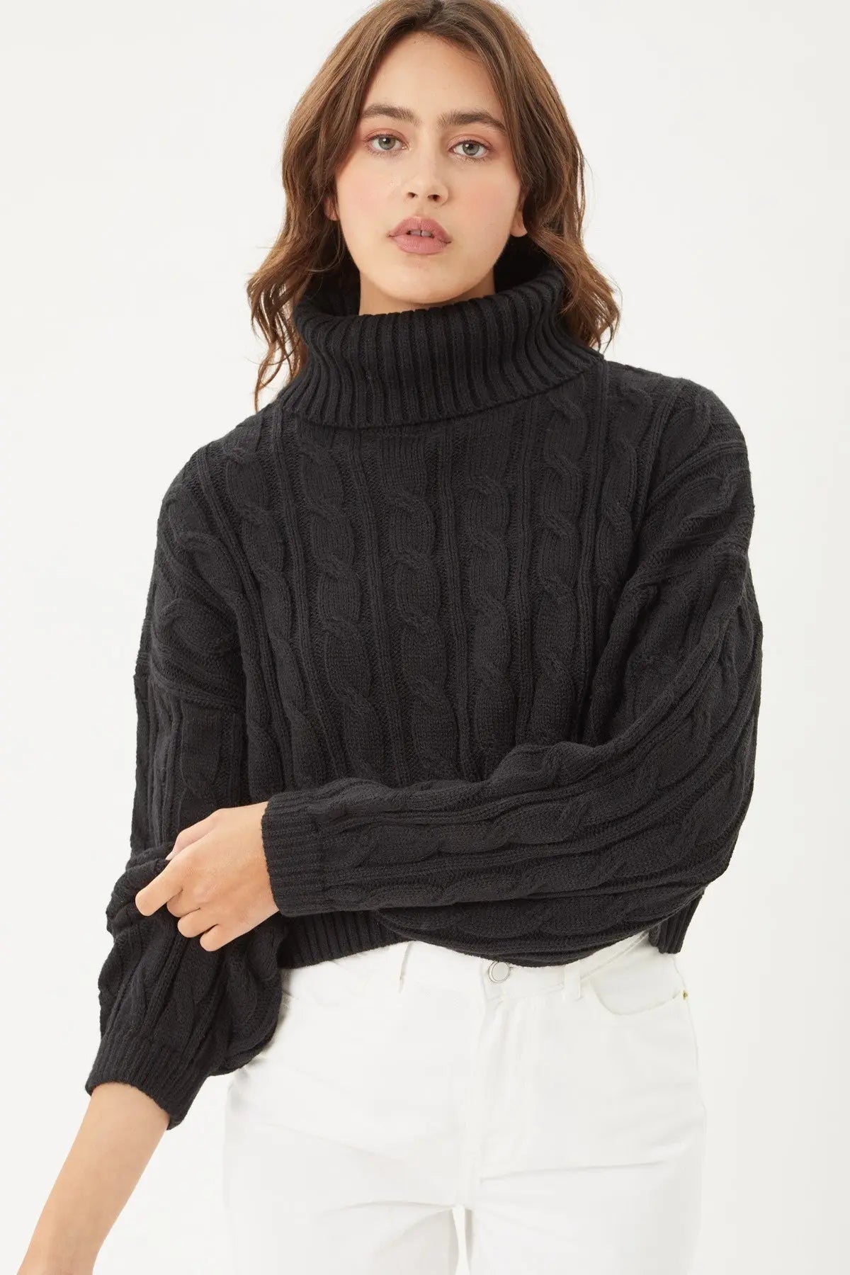 Turtle Neck Loose Fit Cable Knit Sweater Sunny EvE Fashion