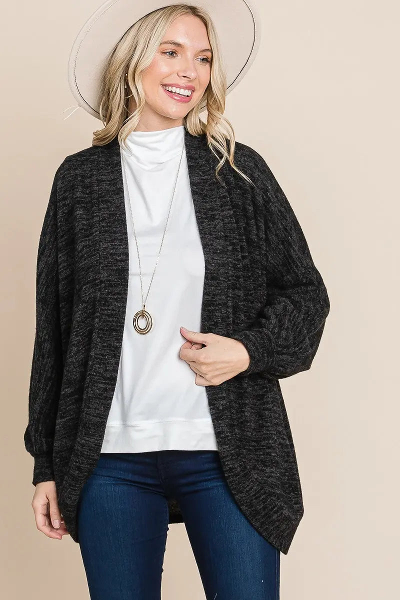 Two Tone Open Front Warm And Cozy Circle Cardigan With Side Pockets Sunny EvE Fashion