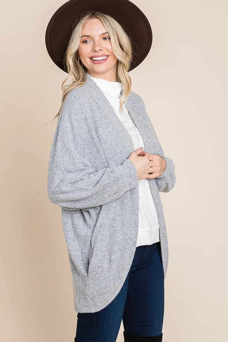 Two Tone Open Front Warm And Cozy Circle Cardigan With Side Pockets Sunny EvE Fashion