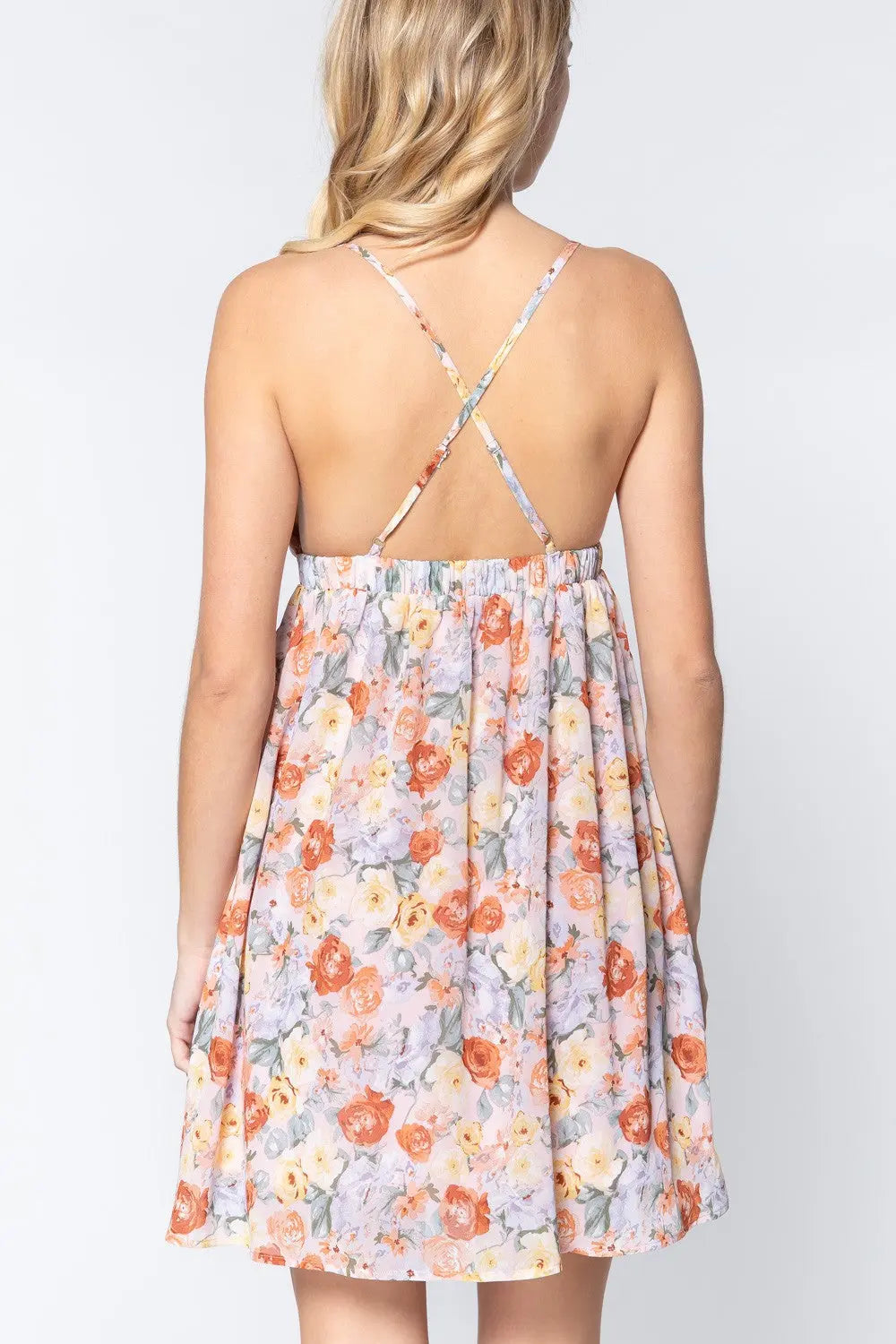 V-neck Open Back Floral Mini Dress Sunny EvE Fashion