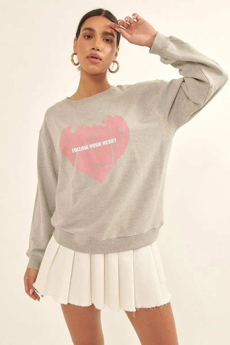 Vintage-style Heart Graphic Print French Terry Knit Sweatshirt Sunny EvE Fashion
