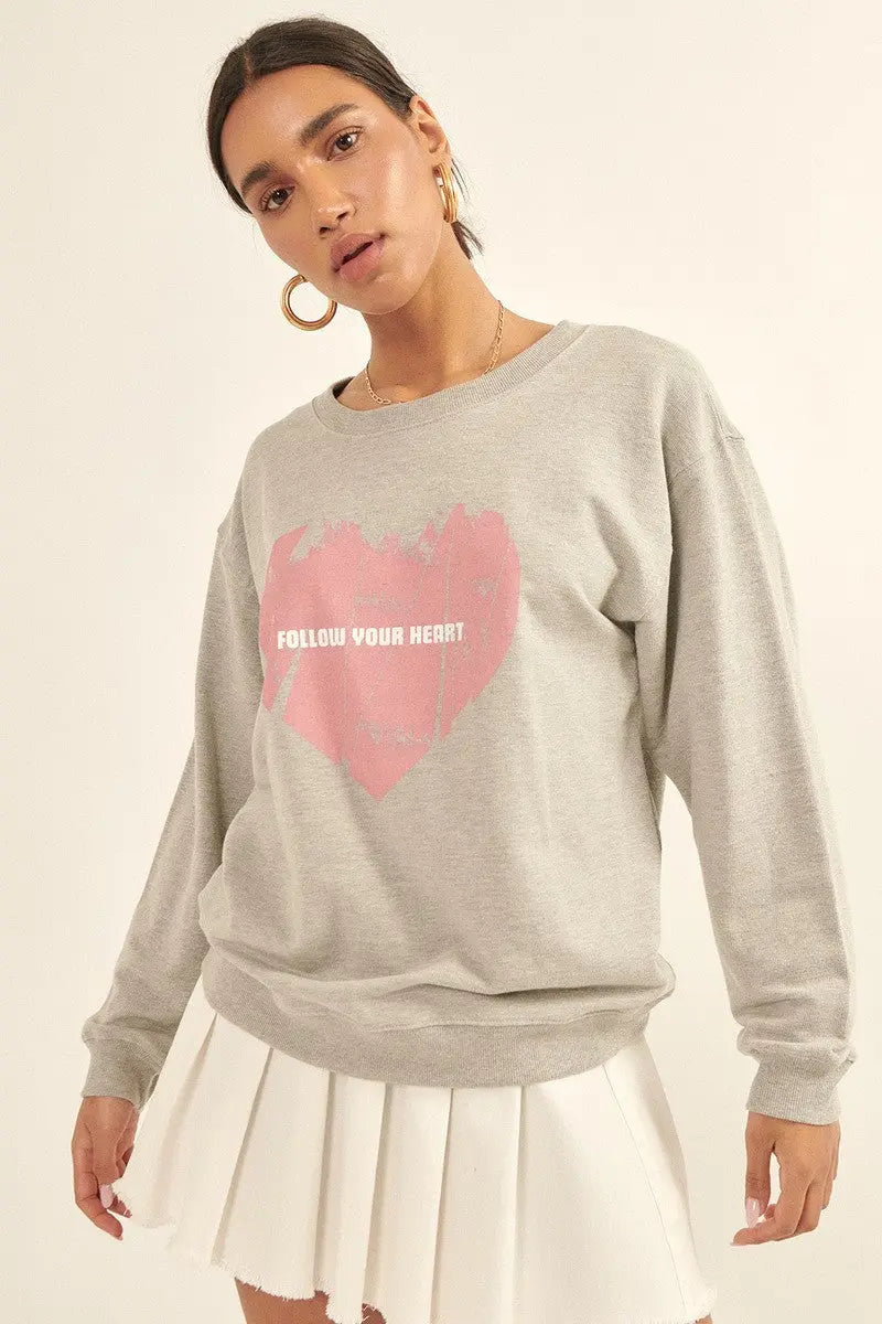 Vintage-style Heart Graphic Print French Terry Knit Sweatshirt Sunny EvE Fashion