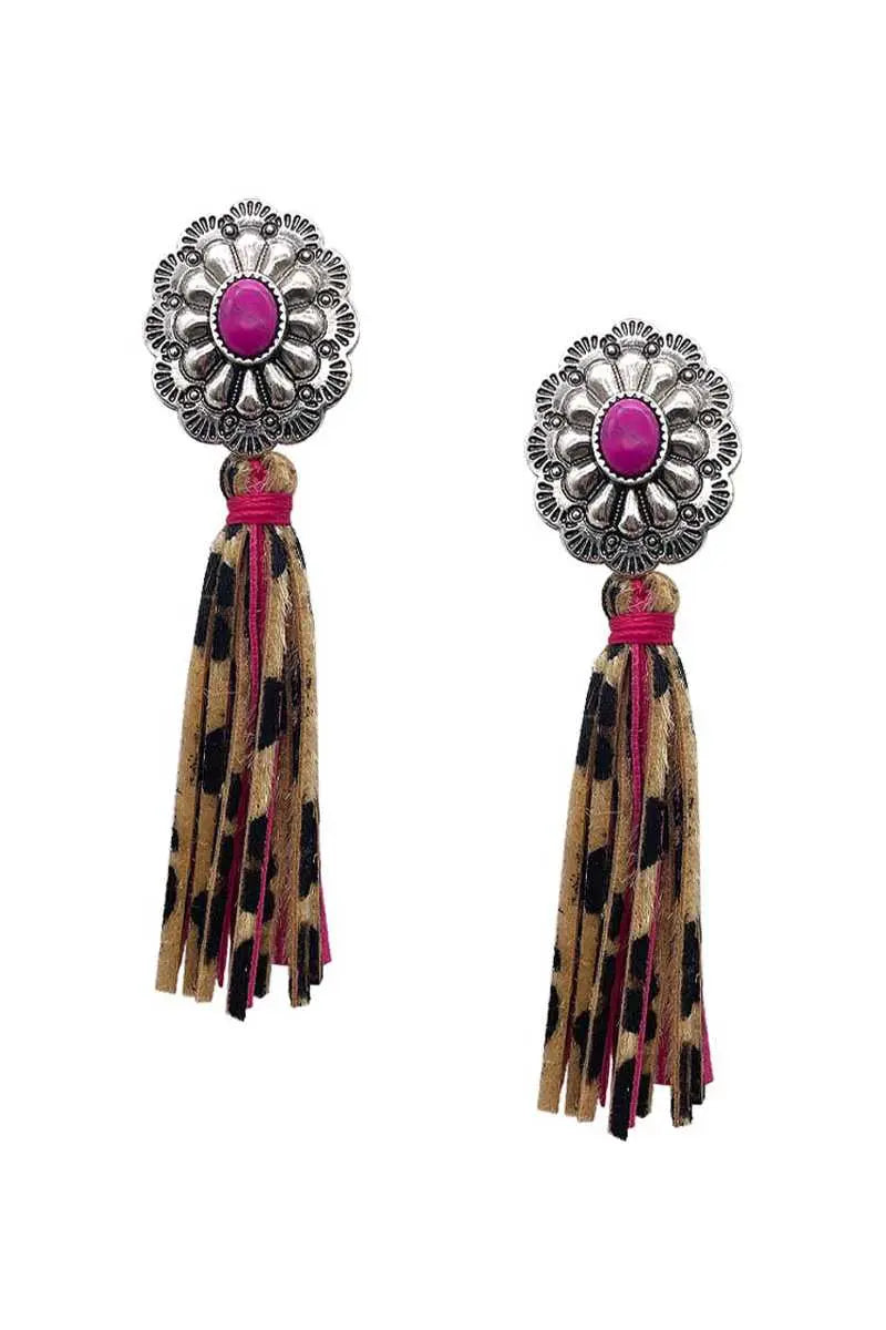 Western Style Natural Stone Faux Leather Tassel Dangle Earring Sunny EvE Fashion