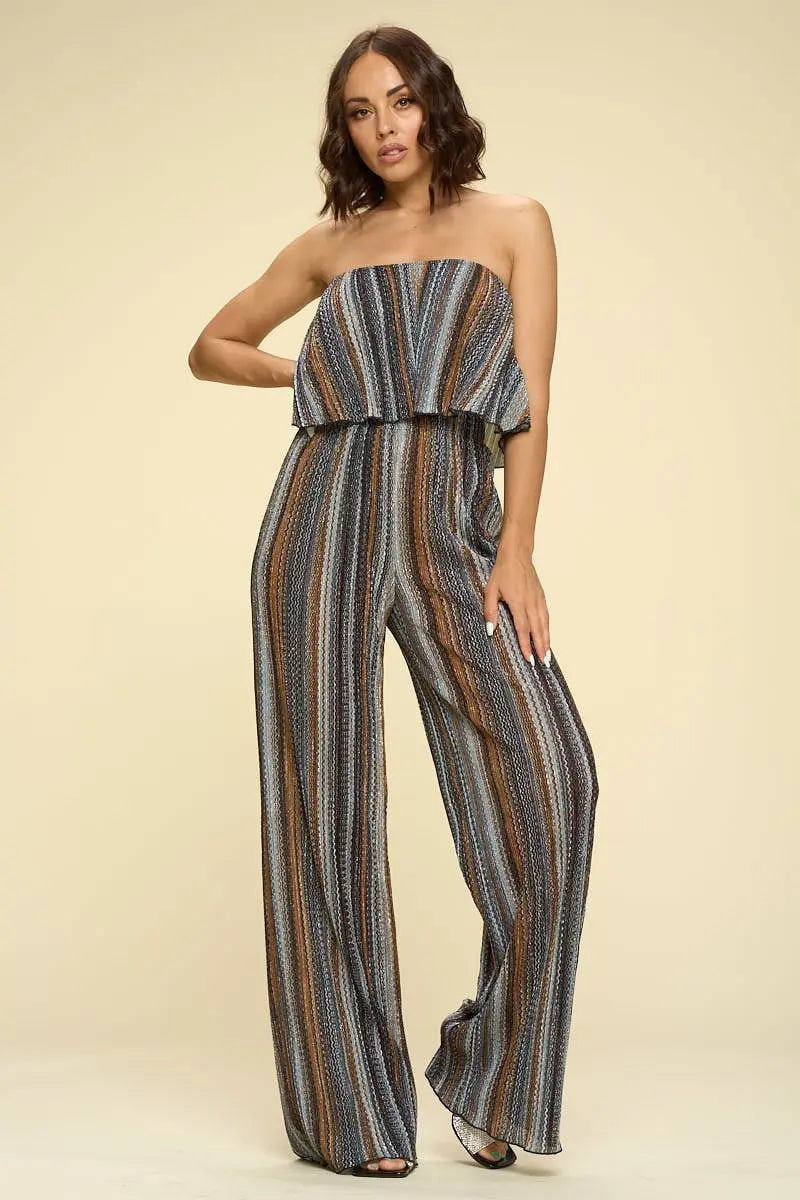 Women's Two Piece Set Flowy Strapless Crop Top, High Waist Palazzo Pants Sunny EvE Fashion
