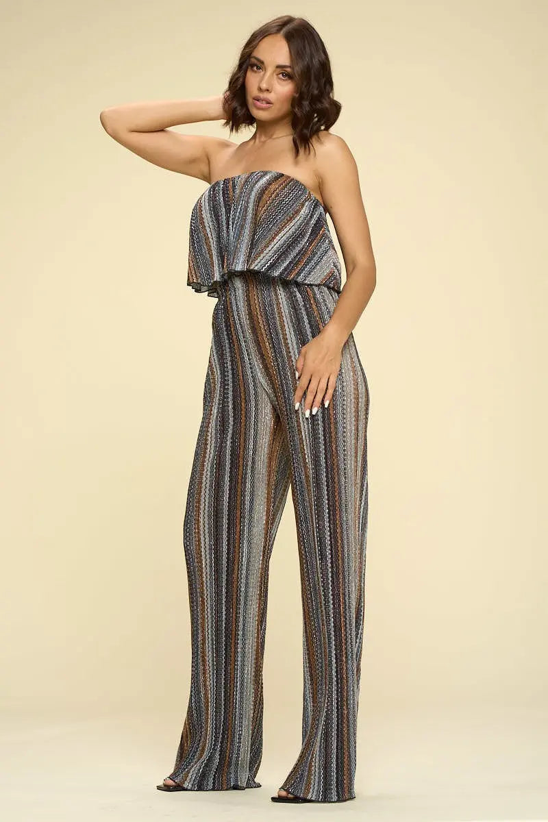 Women's Two Piece Set Flowy Strapless Crop Top, High Waist Palazzo Pants Sunny EvE Fashion