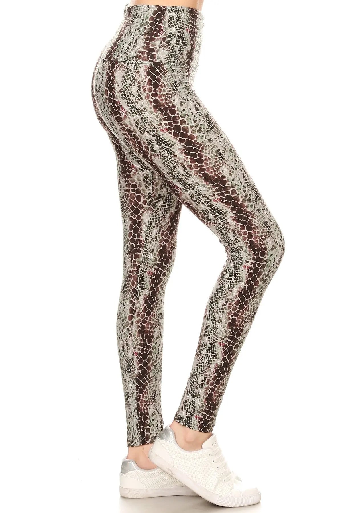 Yoga Style Banded Lined Snakeskin Printed Knit Legging With High Waist. Sunny EvE Fashion