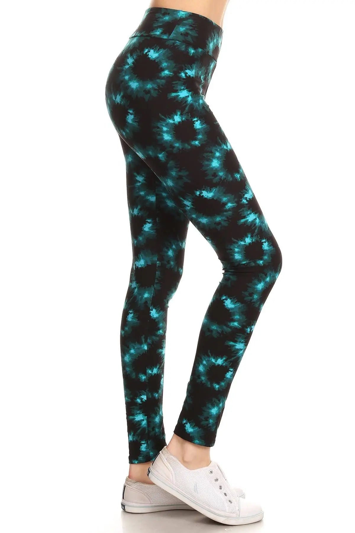 Yoga Style Banded Lined Tie Dye Printed Knit Legging With High Waist Sunny EvE Fashion